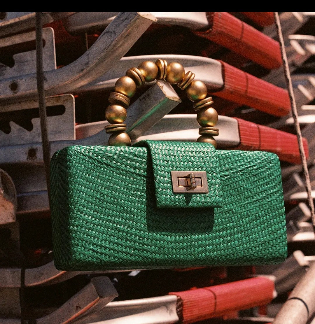 Straw Clutch Emerald Green