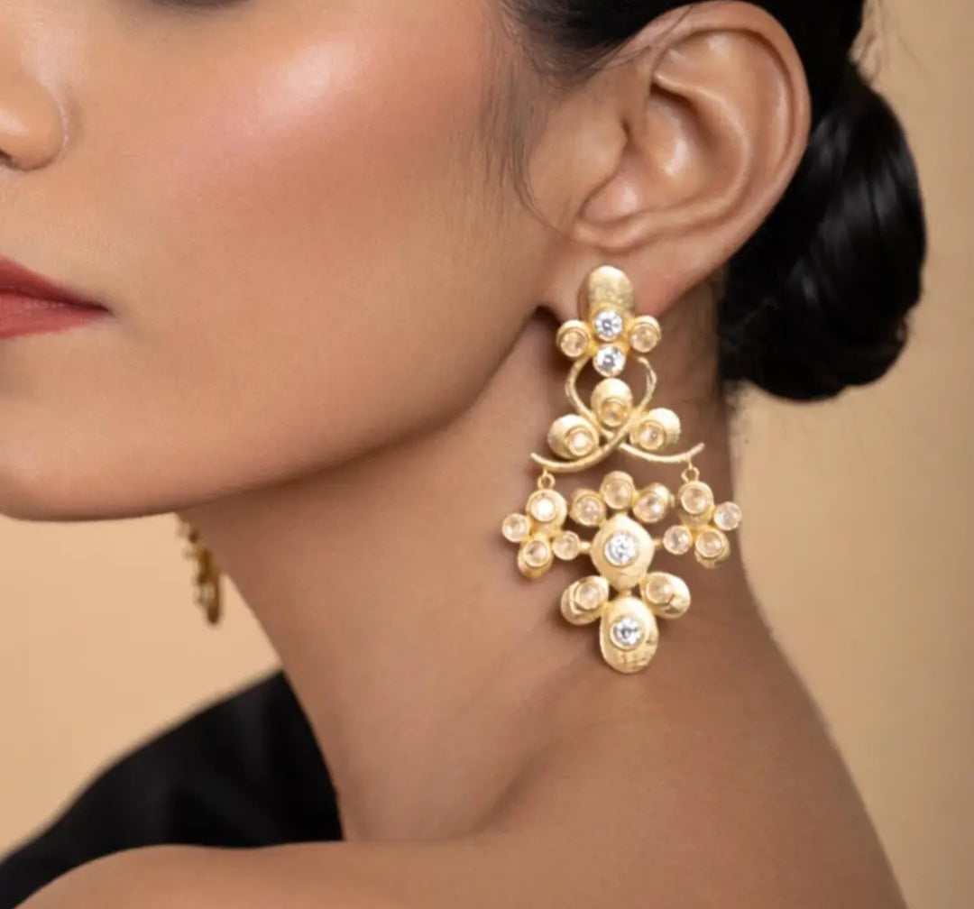 Handcrafted Chandelier Statement Earrings Zirconia Gold Plated