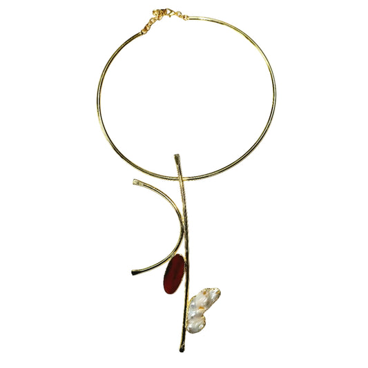 Baroque Pearl Agate Chocker Necklace 18 Karat Pmated