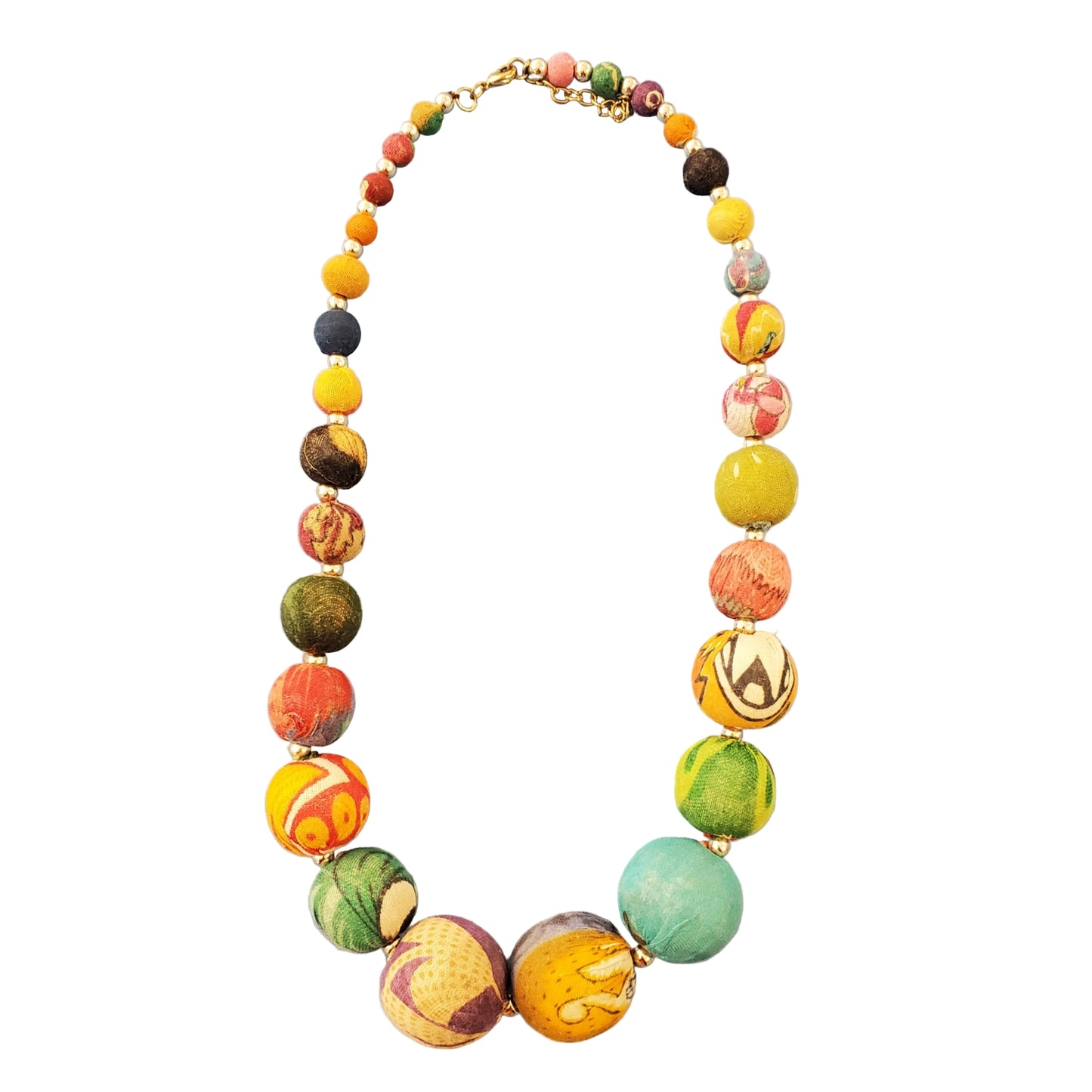 Graduated Kantha Bead Necklce Silver Bead Accents