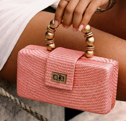 Soft Pink Buntal Straw Clutchbag