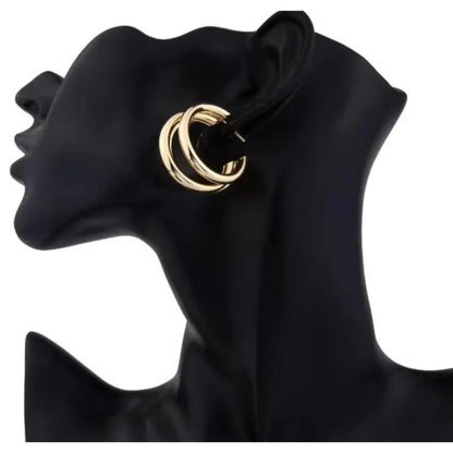 Triple Gold Hoop Post Earrings