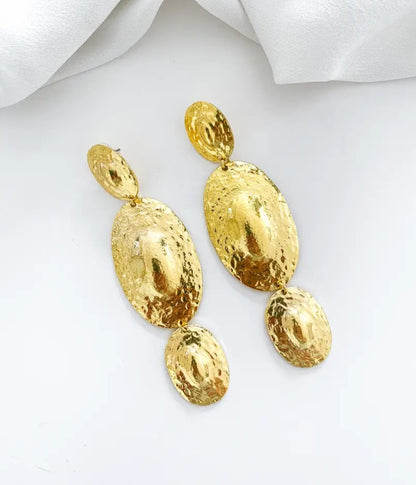 Gold Oval Statement Drop Earrings | Lightweight UK Made