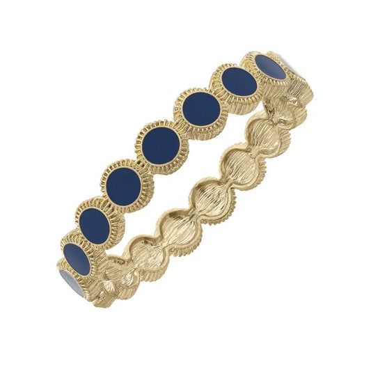 Navy Blue Gold Fluted Enamel Disc Bracelet