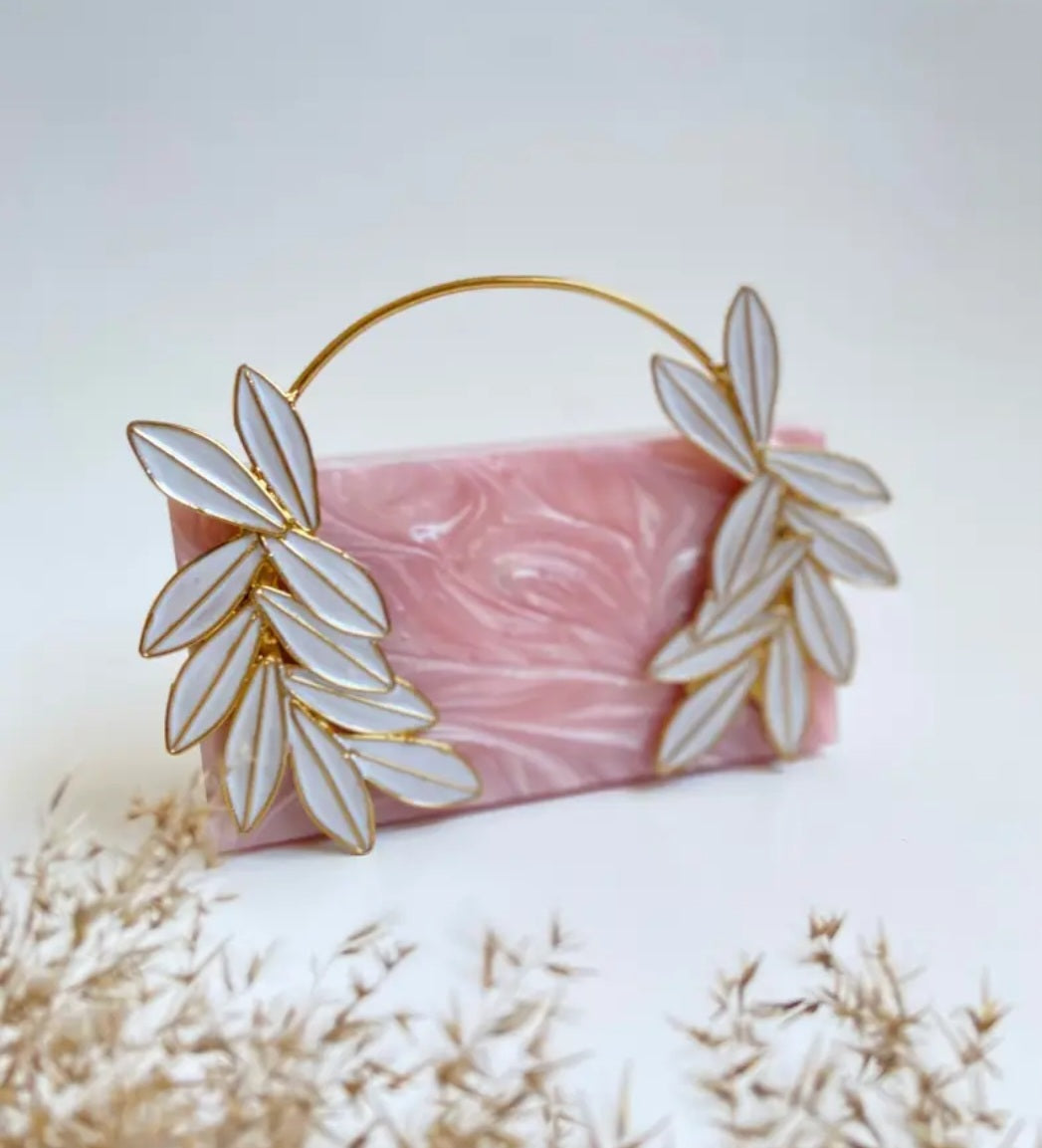 Pink Marble White Petals Garden Clutch
