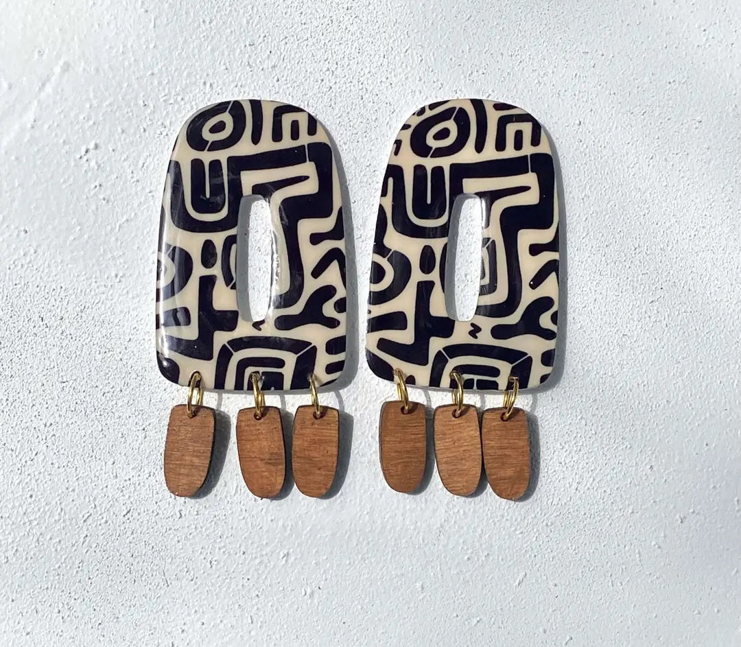 Dane Statement Fan & Zebra Drop Earrings – Handmade Tiered Dangle Earrings