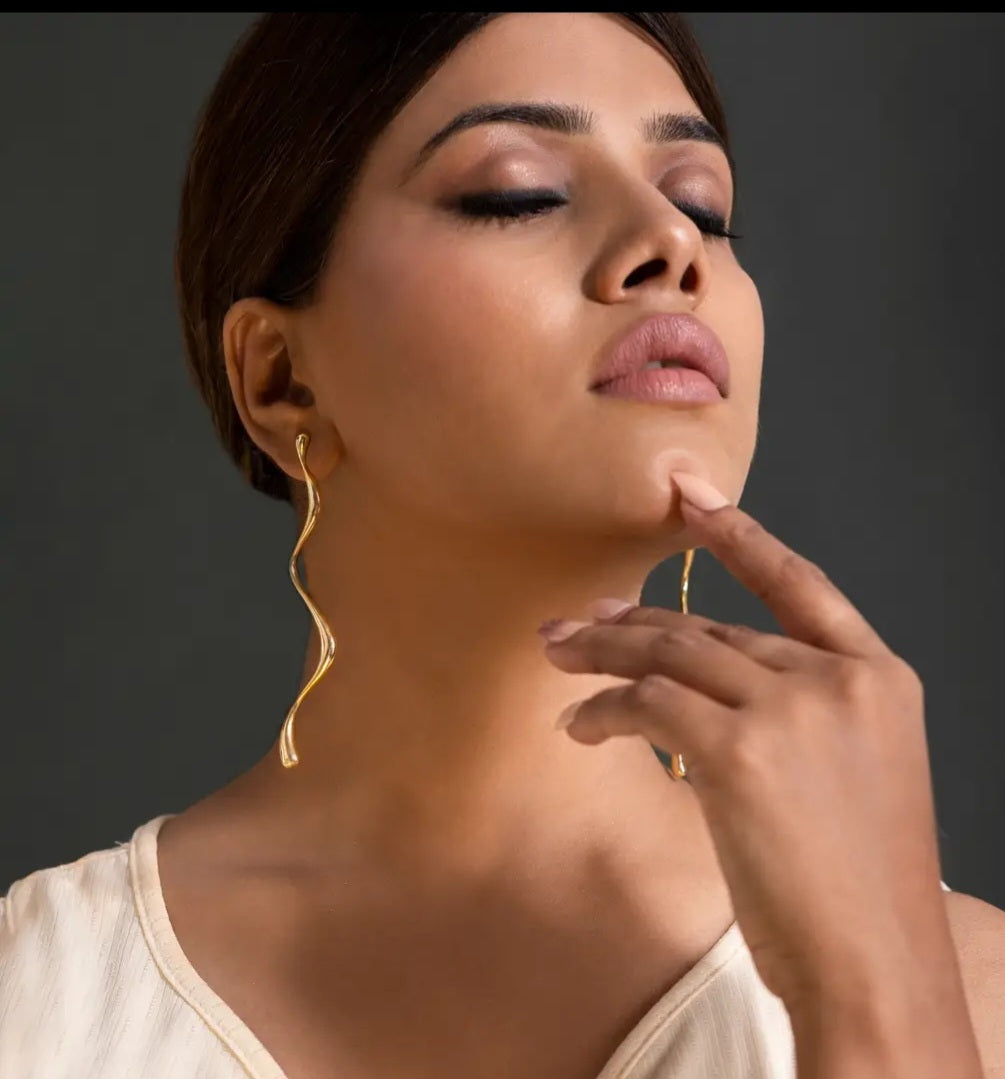 Handmade Sculptural Long Dangle Earrings | Gold & Silver Statement Jewelry