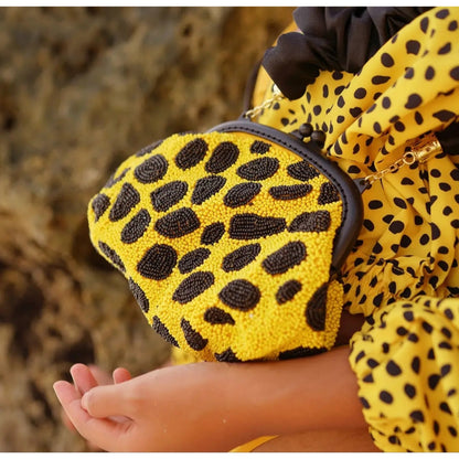 Handcrafted Beaded Yellow & Black Clutch Bag