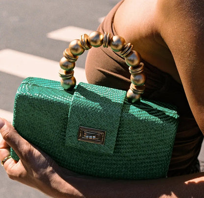 Straw Clutch Emerald Green