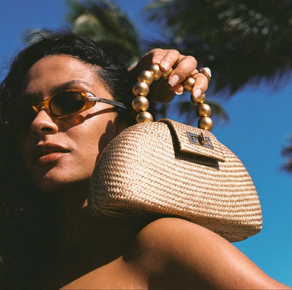 Gold Buntal Straw Clutch Bag