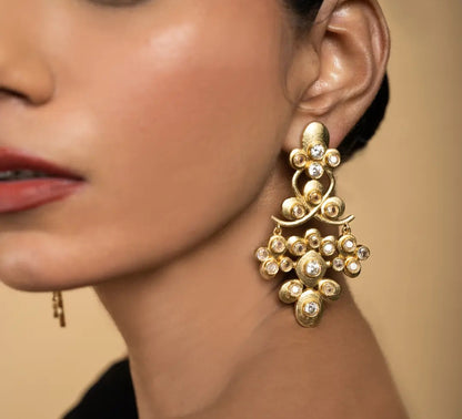 Handcrafted Chandelier Statement Earrings Zirconia Gold Plated
