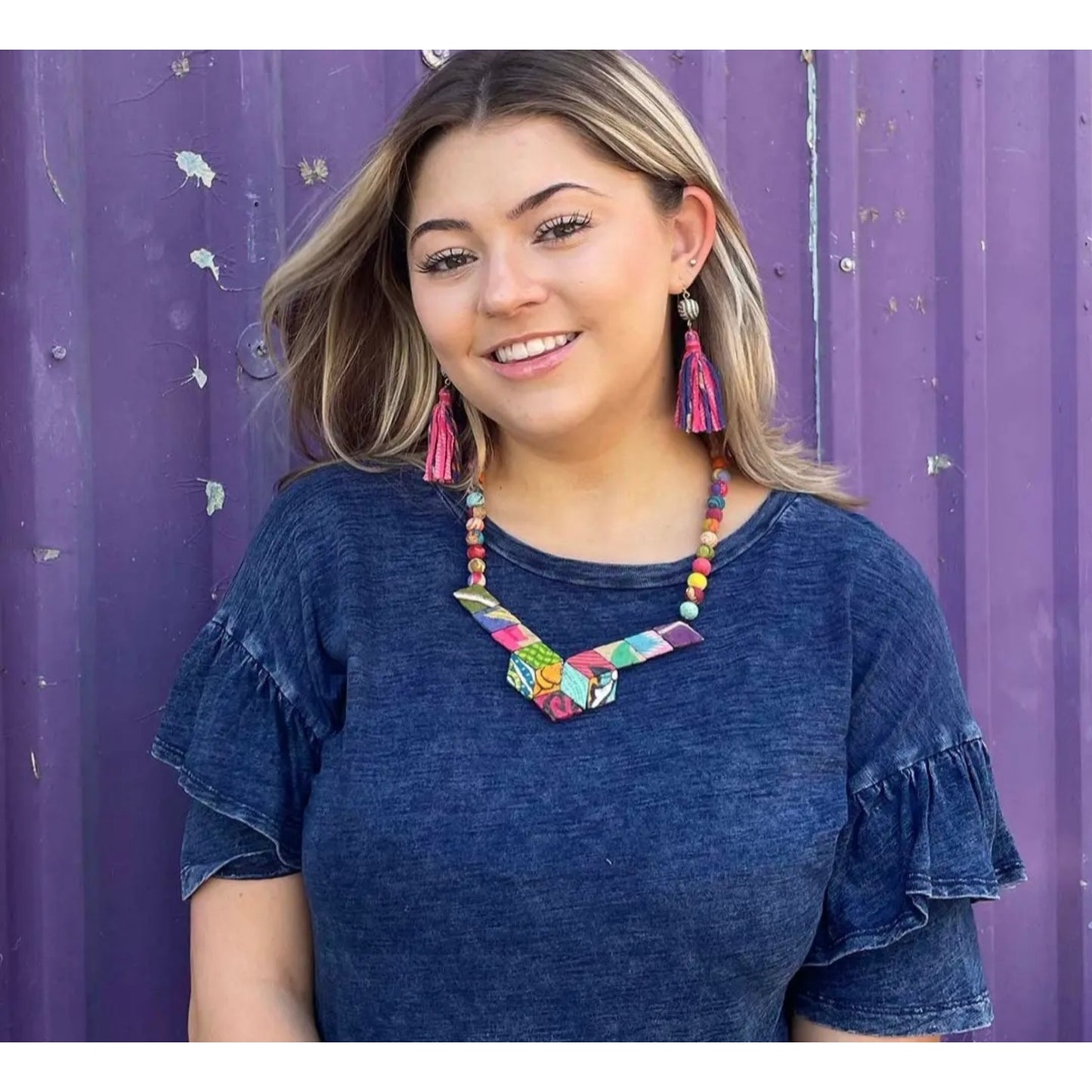 Stain Glass Bib Kantha Necklace