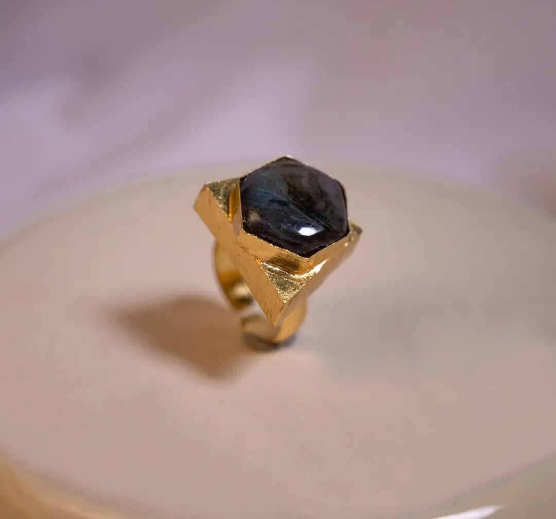 Labradorite Gemstone  Handmade Statement Ring 
18 Karart Gold Plated