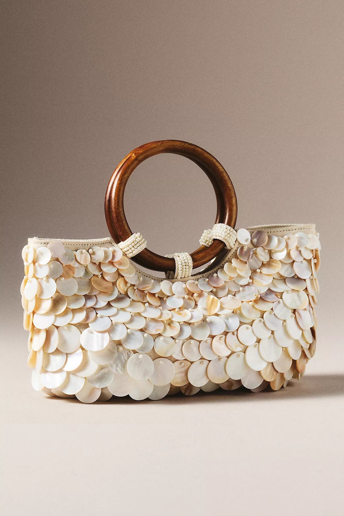 Nature Inspired Shell Handbag Iridescent Finish & Wooden Handles