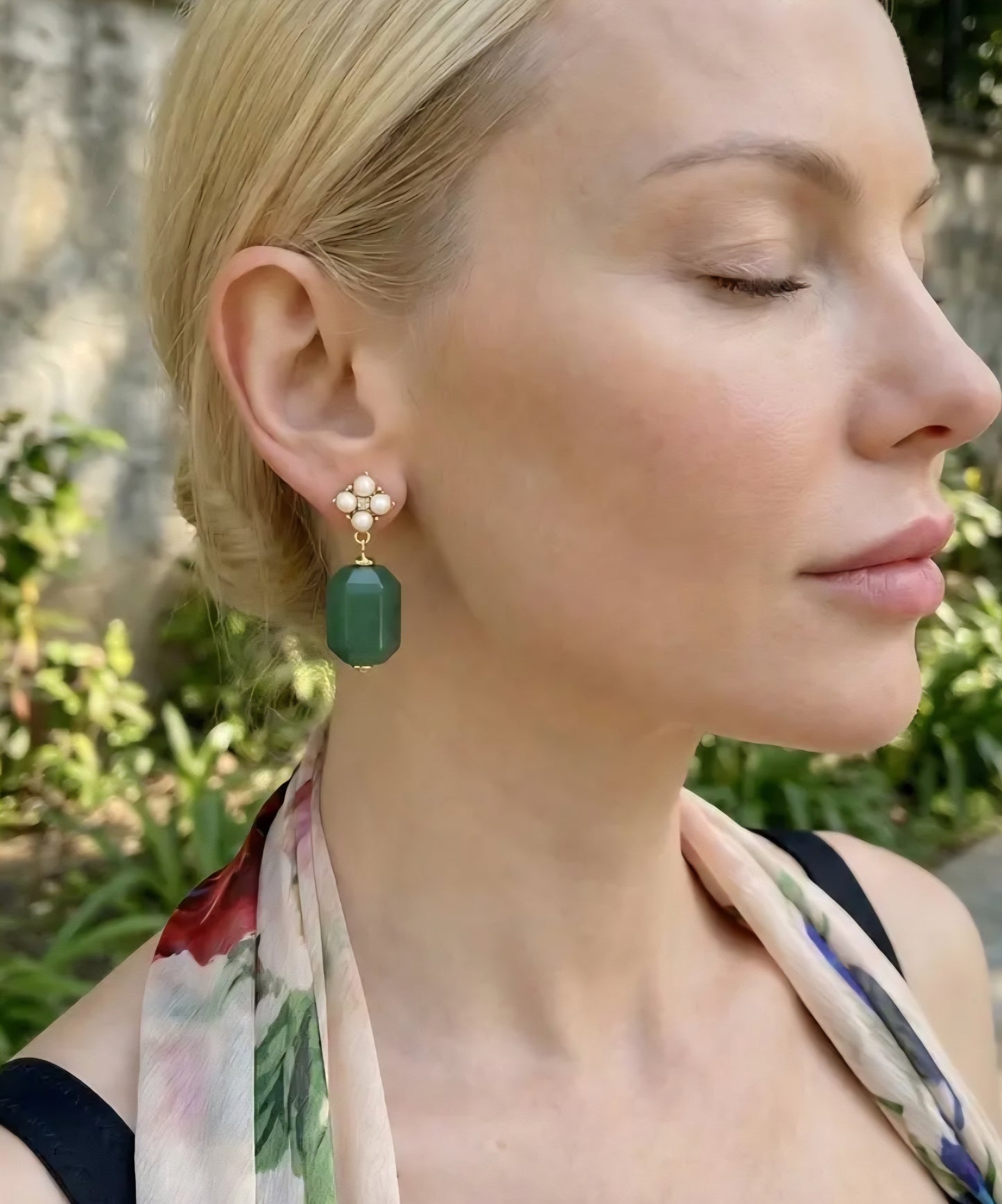 Green Aventurine & Pearl Drop Earrings