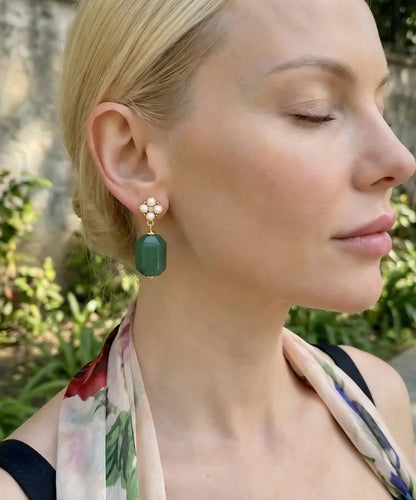 Green Aventurine & Pearl Drop Earrings