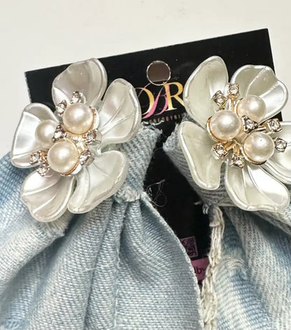 Lightweight Blue Denim and Pearl Earrings