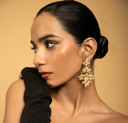 Handcrafted Chandelier Statement Earrings Zirconia Gold Plated