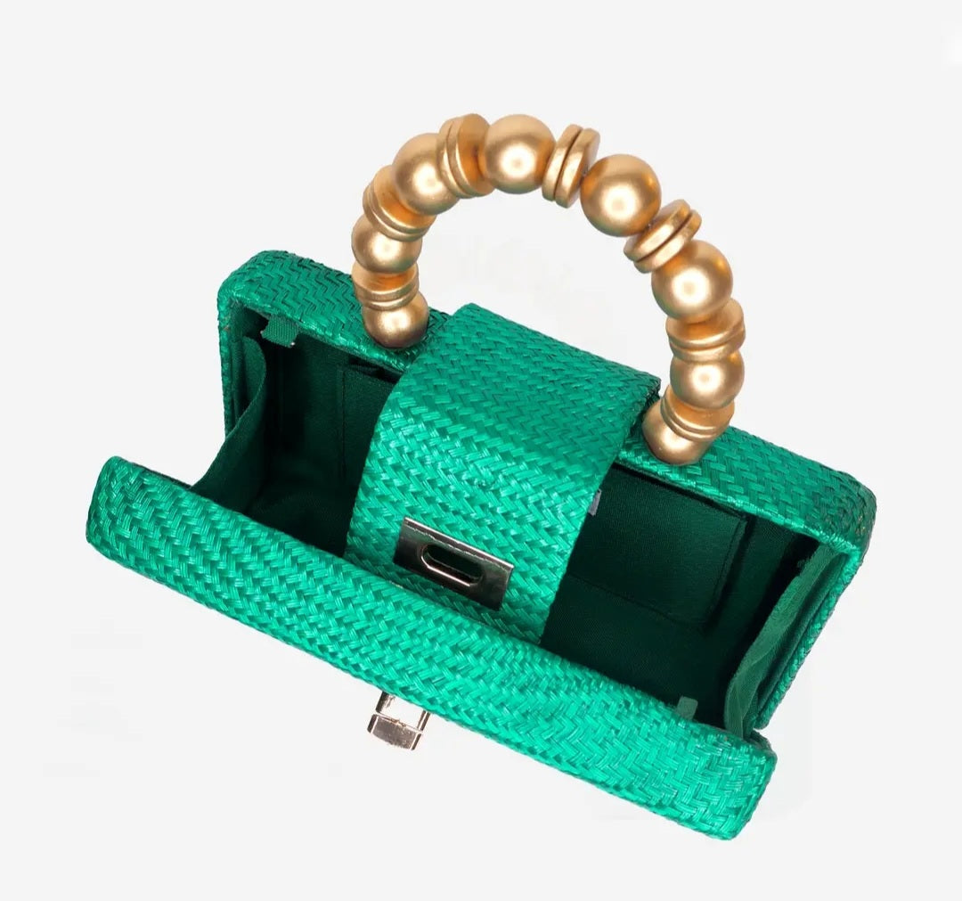 Straw Clutch Emerald Green