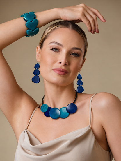 Ocean Blues Tagua Vegan Ivory Jewelry 3 Piece  Set