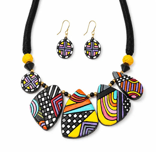 Handmade Multicolor Celestial Necklace Set Adjustable  Earthen Clay