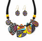 Handmade Multicolor Geometric Necklace Set Adjustable  Earthen Clay