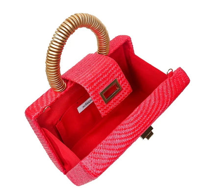 Red Clutch Bag with Gold Top Handle