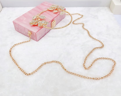 Pretty In Pink Floral Crystal Accents Acrylic Pearlescent Marble