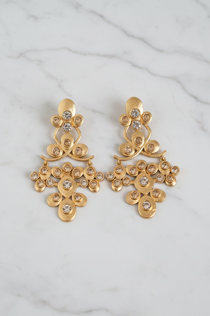 Handcrafted Chandelier Statement Earrings Zirconia Gold Plated