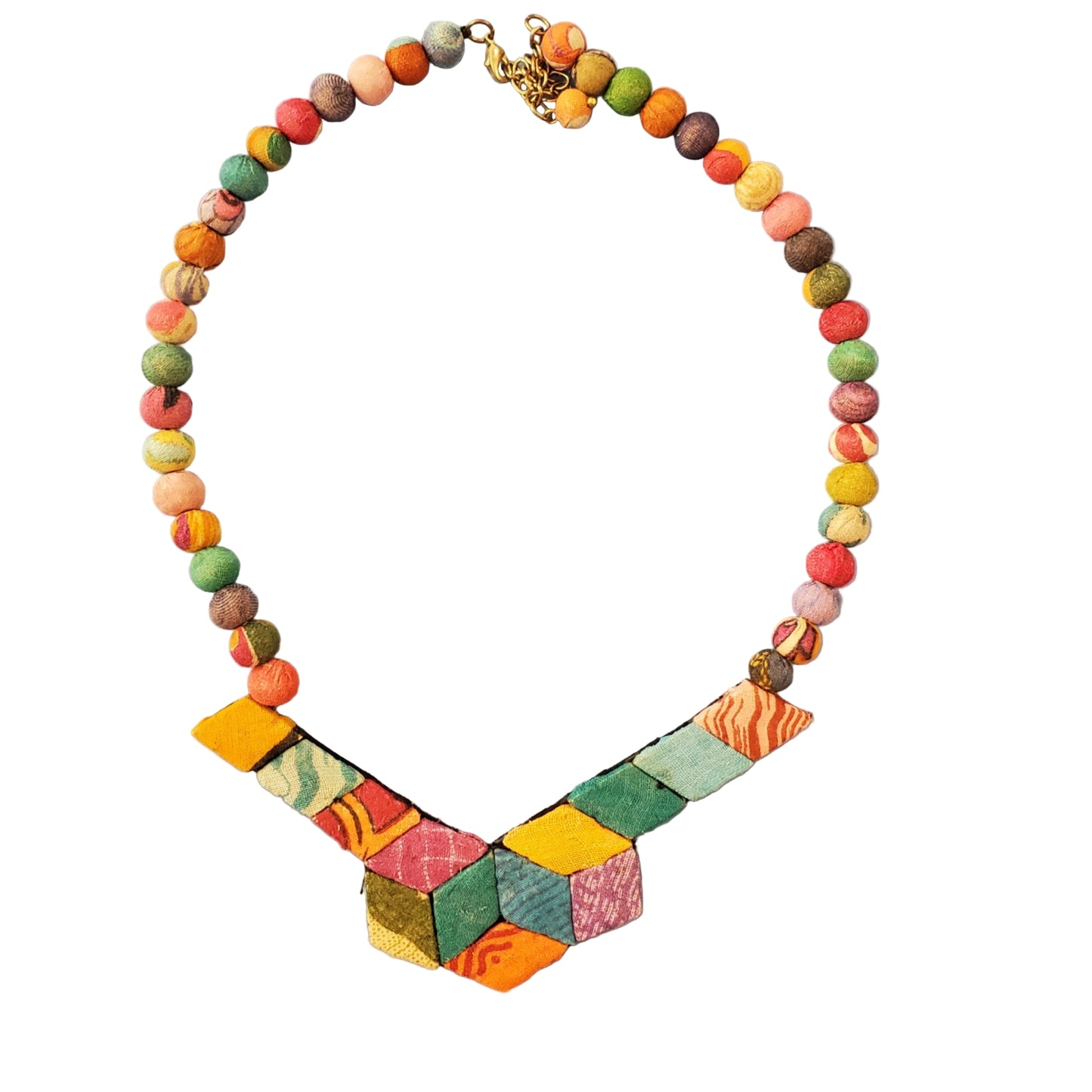 Stain Glass Bib Kantha Necklace