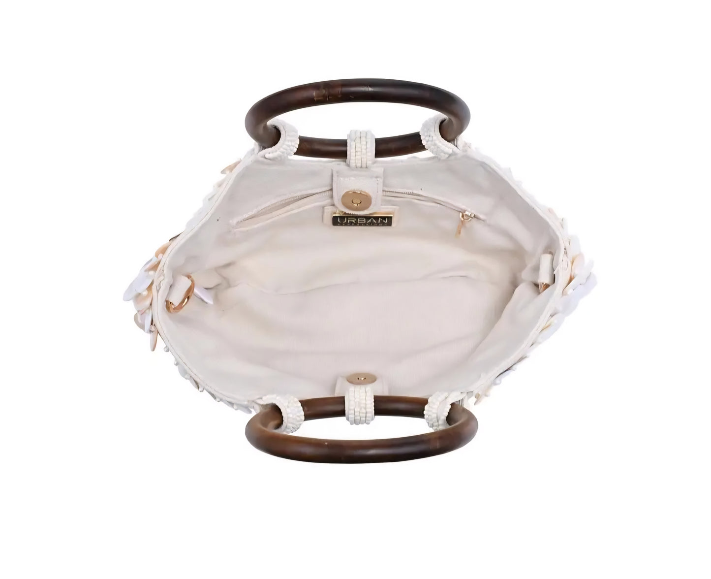 Nature Inspired Shell Handbag Iridescent Finish & Wooden Handles