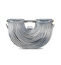 Silver metallic clutch bag on a white background