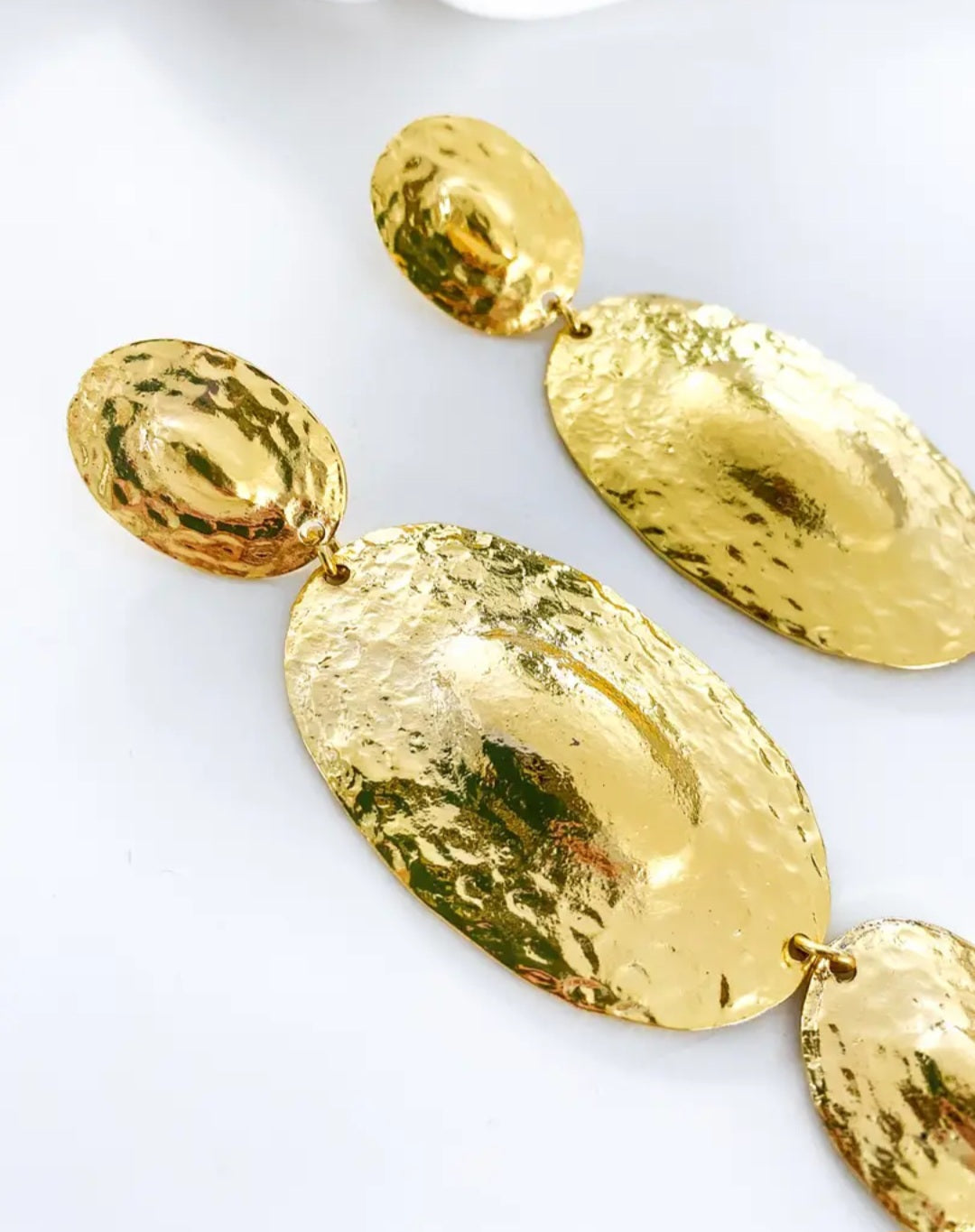 Gold Oval Statement Drop Earrings | Lightweight UK Made