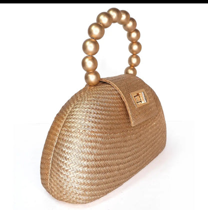 Gold Buntal Straw Clutch Bag