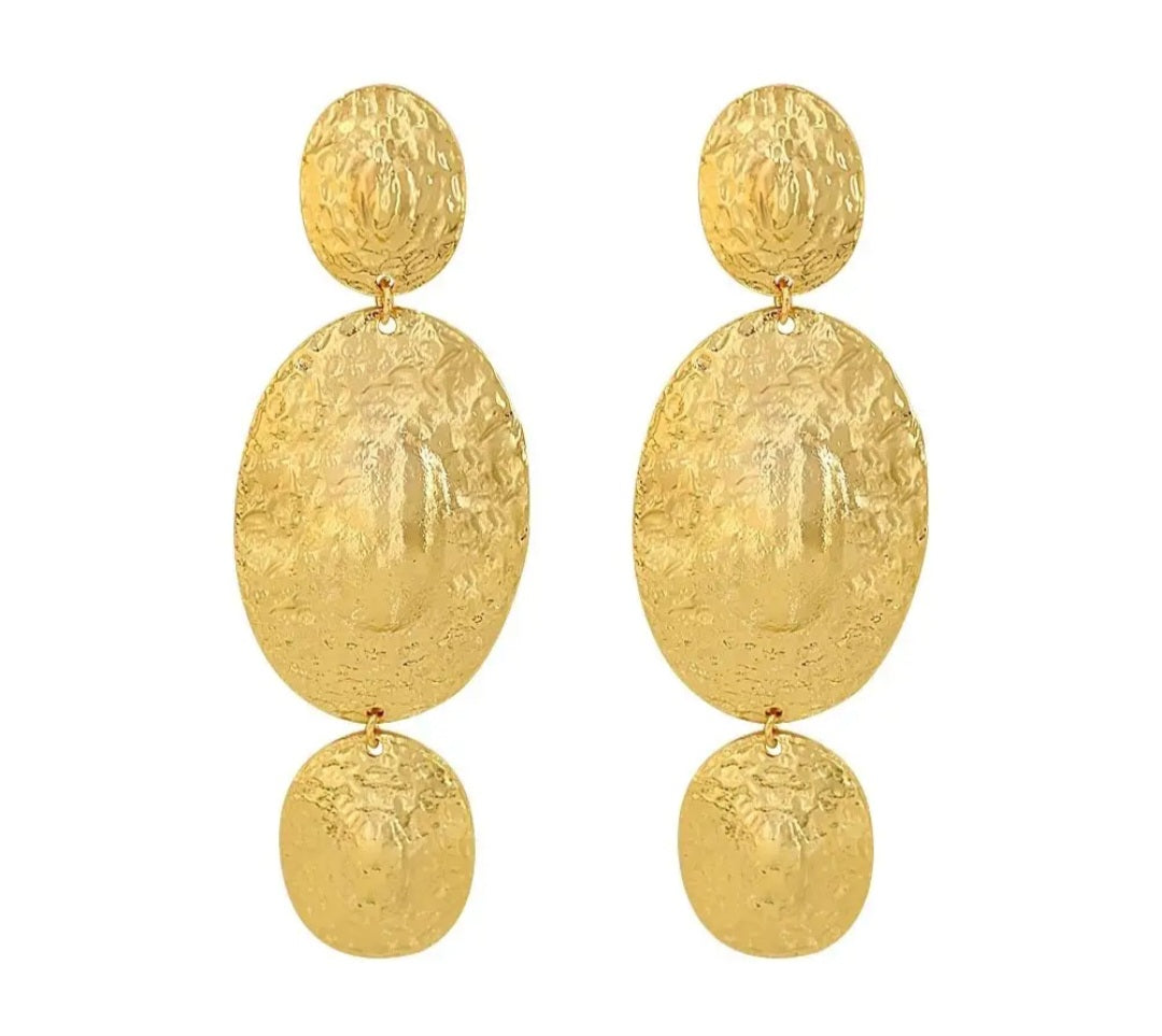 Gold Oval Statement Drop Earrings | Lightweight UK Made