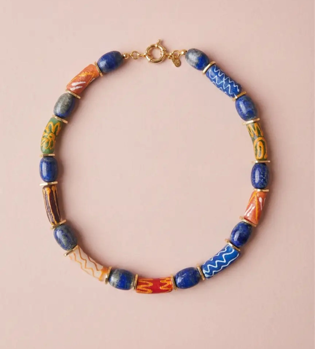 Lapis Lazuli & Ghana Glass Bead Necklace | Colorful Ghana Glass  Beads Wearable Art