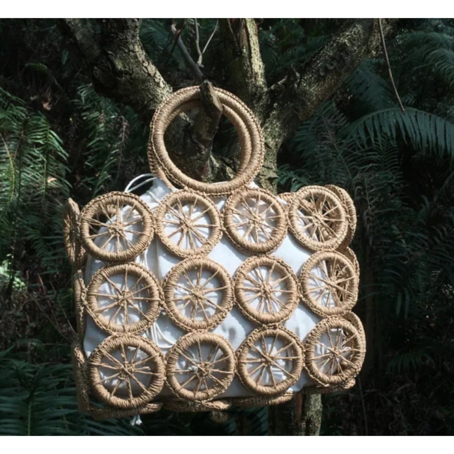 Circle Disc Woven Straw Tote Bag