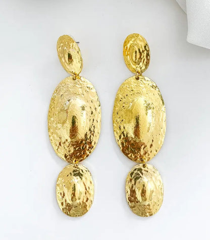 Gold Oval Statement Drop Earrings | Lightweight UK Made