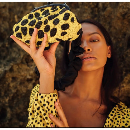 Handcrafted Beaded Yellow & Black Clutch Bag