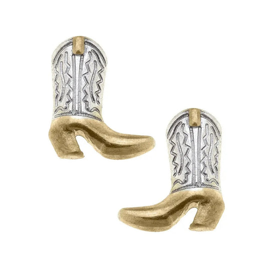 Two Tone Cowboy Boot Replica Post Earrings