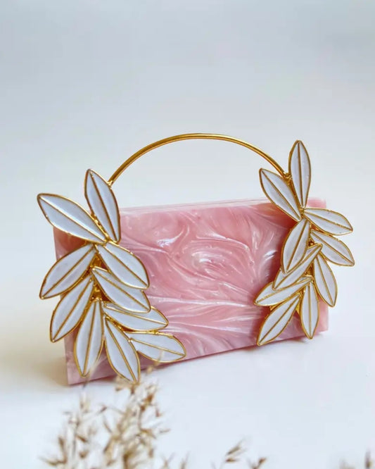 Pink Marble White Petals Garden Clutch