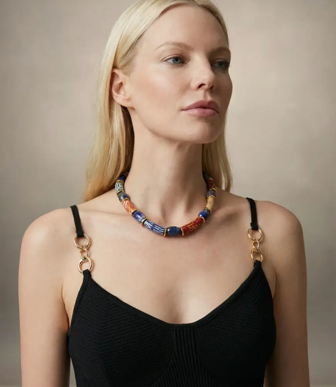 Lapis Lazuli & Ghana Glass Bead Necklace | Colorful Ghana Glass  Beads Wearable Art