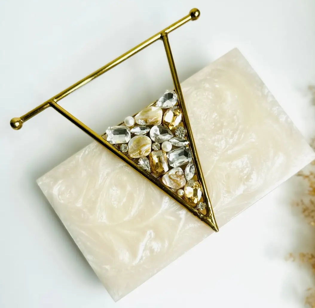 Off White V Stone Clutch Top Handle