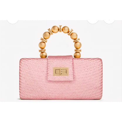 Soft Pink Buntal Straw Clutchbag