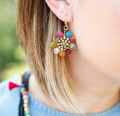 Kantha Sunflower  Earrings