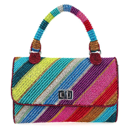 Out of Line Beaded Stripes Top Handle Handbag
