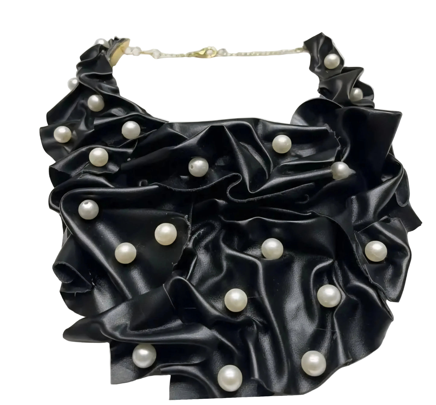 Handcrafted Black and Pearl Bib Necklace Necklace