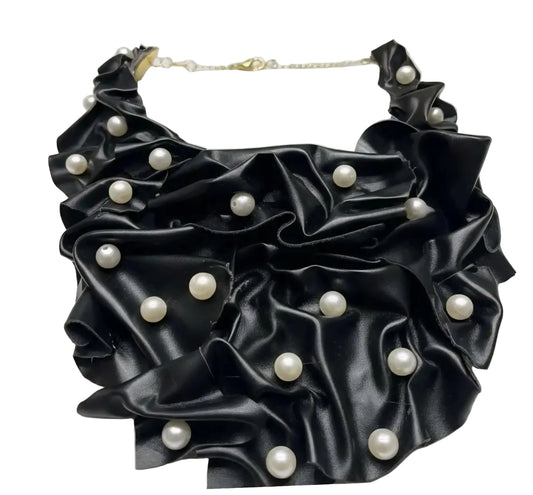 Handcrafted Black and Pearl Bib Necklace Necklace
