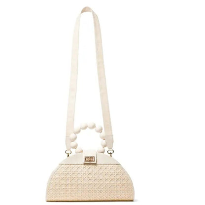 Woven Cream Rattan & Bead Statement Handbag Handbag