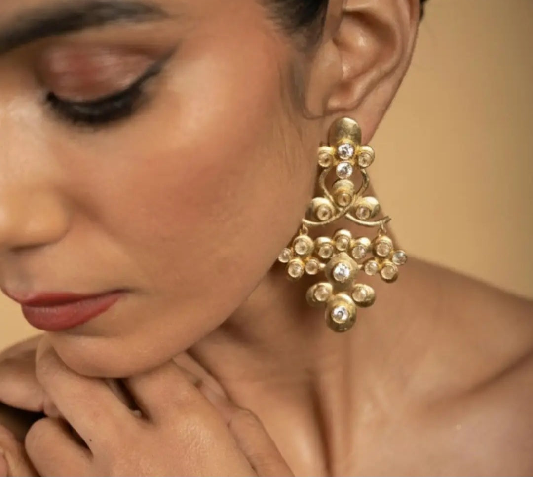 Handcrafted Chandelier Statement Earrings Zirconia Gold Plated